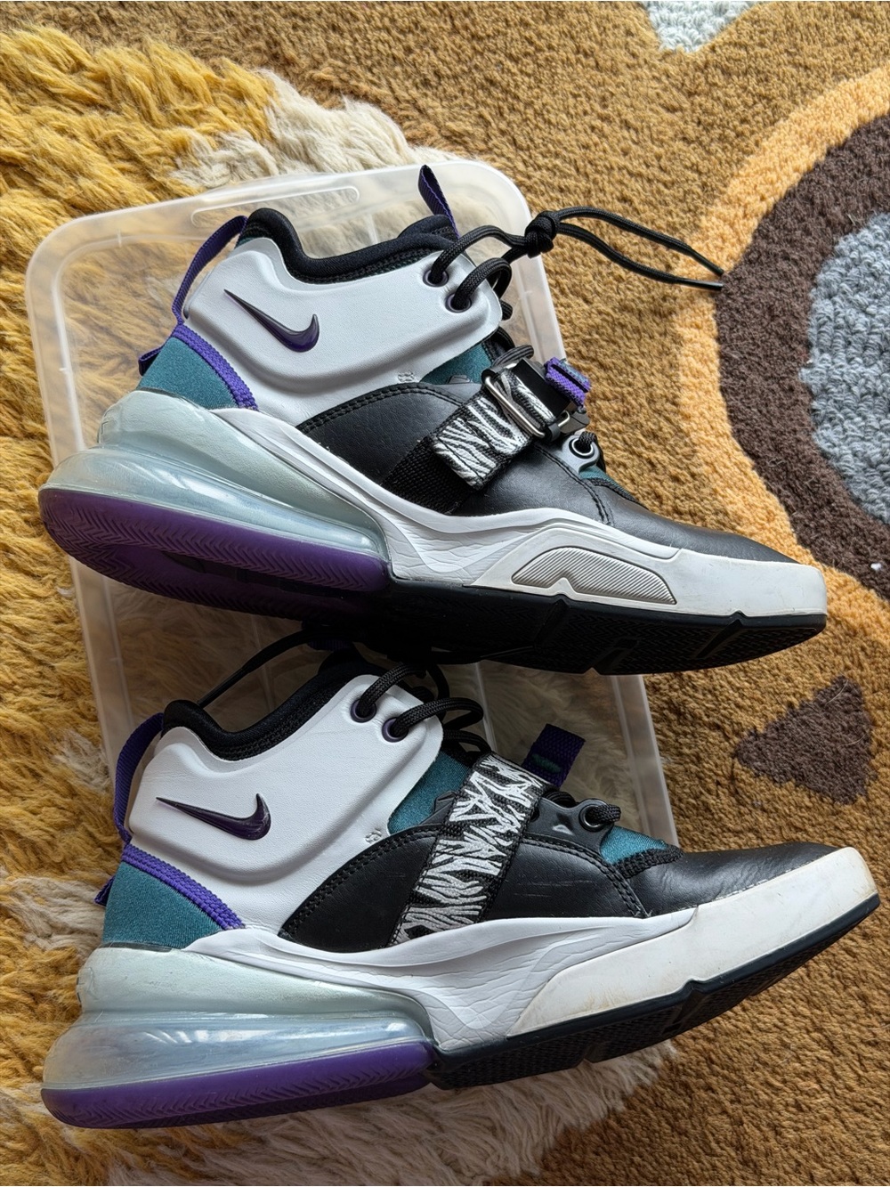 Nike Kids Air Force 270 High-Top Sneakers in Gray, Black & Purple